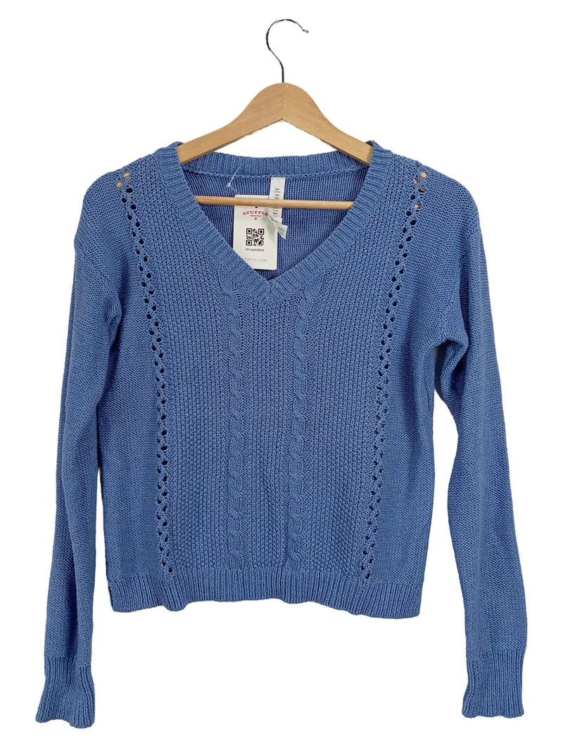 AÉROPOSTALE Damen Pullover Zopfstrick Baumwolle Blau Gr. 34/XS 1
