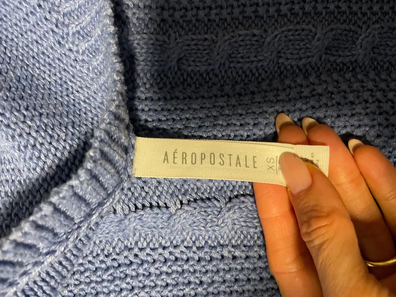 AÉROPOSTALE Damen Pullover Zopfstrick Baumwolle Blau Gr. 34/XS 5
