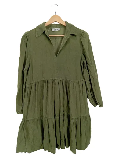 COLL64 Damen Freizeitkleid Oliv M/L Casual Cord Midikleid