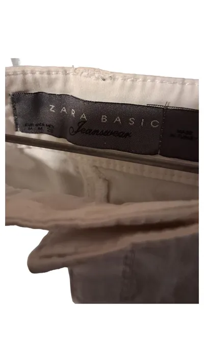 ZARA Basic Damen Jeansrock Beige Gr. M/38 Baumwolle Midirock