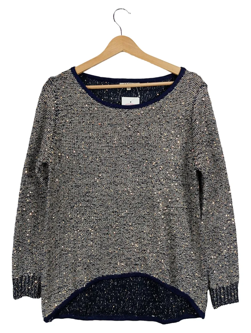 Azara Damen Pullover Mehrfarbig Pailletten UNI Casual Strick 1