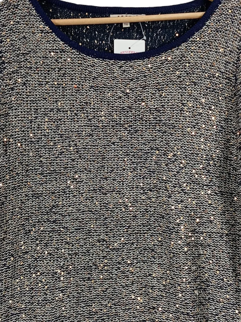 Azara Damen Pullover Mehrfarbig Pailletten UNI Casual Strick 2