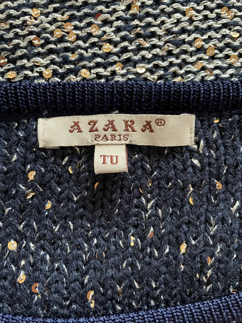 Azara Damen Pullover Mehrfarbig Pailletten UNI Casual Strick 5