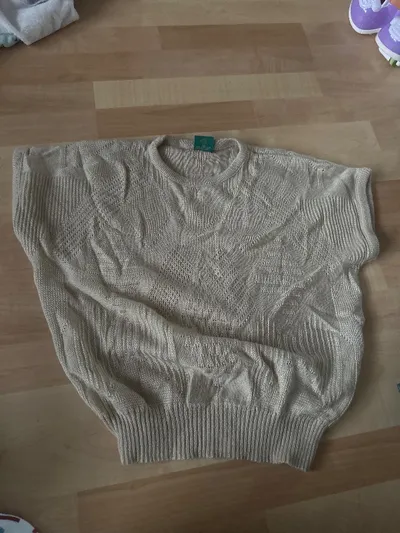 CANDA Damen Pullover Strickshirt Kurzarm Lochmuster Beige Gr. 46/3XL