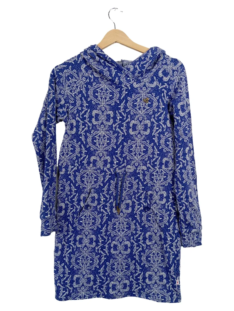 Blutsgeschwister Damen Kapuzenpullover Kleid Gr. XS Blau Floral Baumwolle 1