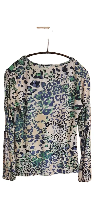 BiBA Damen Bluse Shirt Langarm Gr. 36 S Animal Print Mehrfarbig Perlen Modisch