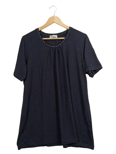 Ulla Popken T-Shirt Damen Kurzarm Viskose Strass Elegant Schwarz 46 3XL