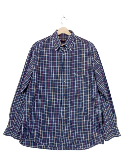Paul & Shark Herren Freizeithemd Kariert Button-Down Gr. L Blau Baumwolle
