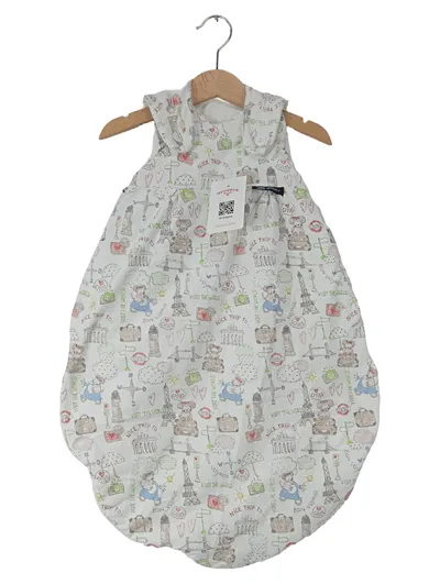 ALVI Baby Schlafsack Gr. 62/68 Reise Motiv Teddybär Weiß Baumwolle