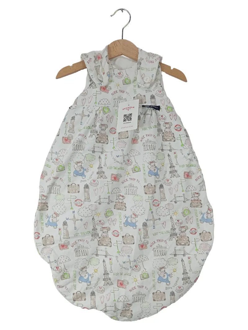 ALVI Baby Schlafsack Gr. 62/68 Reise Motiv Teddybär Weiß Baumwolle 1