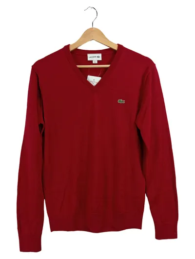 Lacoste Herren Pullover Wolle V-Ausschnitt Klassisch Rot Gr. XS