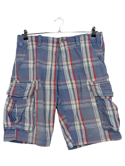 Tom Tailor Herren Cargo Shorts kariert Gr. 33 blau rot Baumwolle
