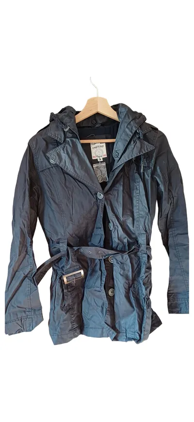 CAMPS BAY Damen Trenchcoat Kapuze Grau Gr. 38 M Baumwolle Polyamid