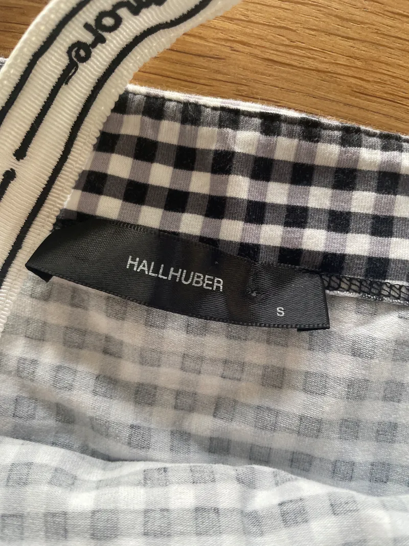 Hallhuber Damen Top Gr. S kariert schwarz weiß Schleife Träger 3
