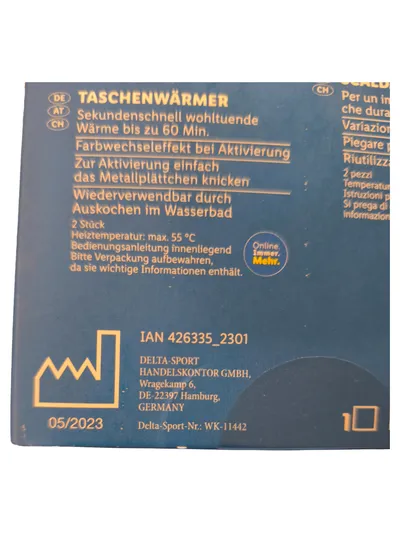 DELTA SPORT Taschenwärmer Herzform 2 Stück wiederverwendbar Weihnachten Blau
