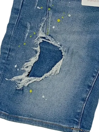 Vingino Jeans Shorts Jungen Gr. 140 Blau Destroyed Look Baumwolle