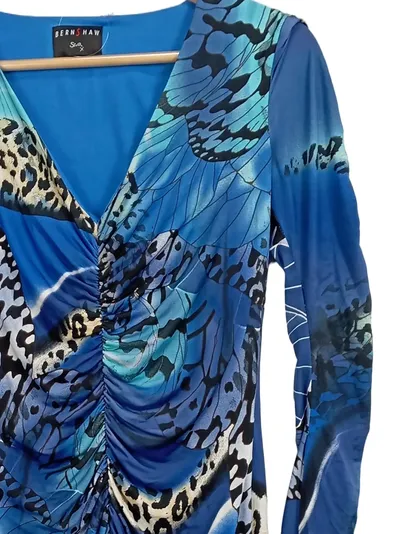 Bernshaw Damen festliches Kleid 36;S Blau Schmetterlingsprint