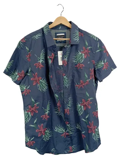Stitch & Soul Herren Freizeithemd Kurzarm Blumen Tropical Blau Gr. XL