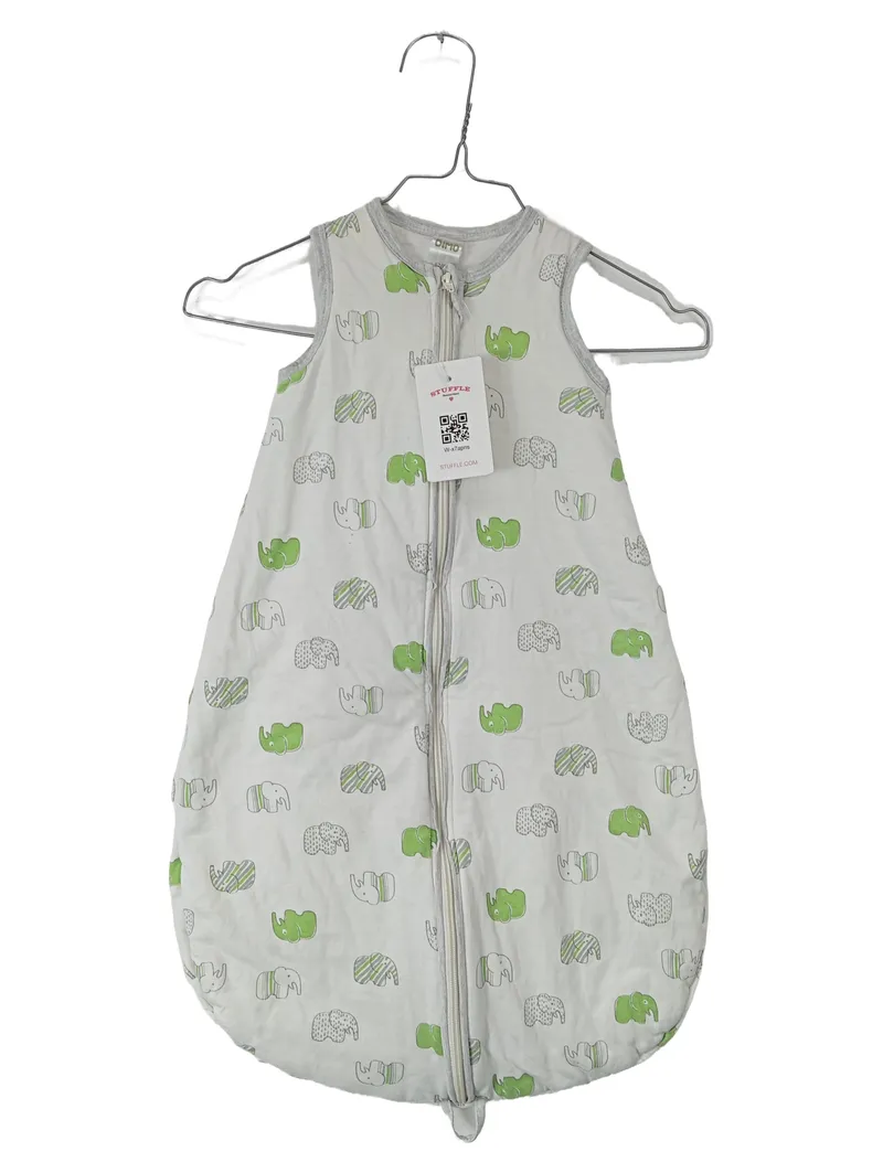DIMO-TEX Baby Schlafsack Elefanten Muster Gr. 62/68 Grau Grün 1