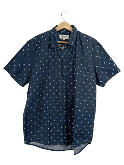 Tom Tailor Denim Kurzarmhemd Herren Gr. L Blau Muster Relaxed Fit