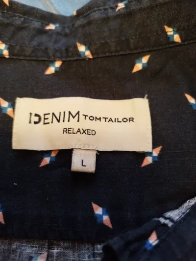 Tom Tailor Denim Kurzarmhemd Herren Gr. L Blau Muster Relaxed Fit