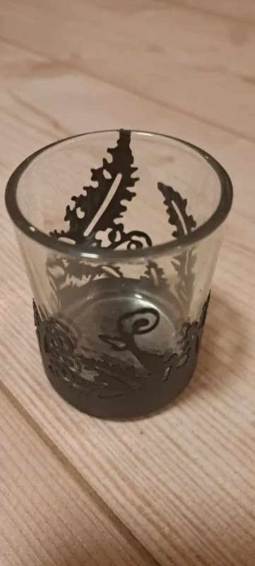 PartyLite Teelichthalter Glas Metall Applikation Hirsch Natur 7.5cm