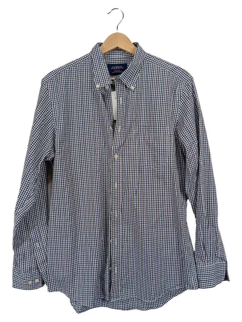 Charles Tyrwhitt Herren Business Hemd kariert Gr. M Langarm Blau 1