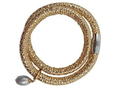 Endless Jewelry Damen Wickelarmband Gold Perlenanhänger Magnetverschluss
