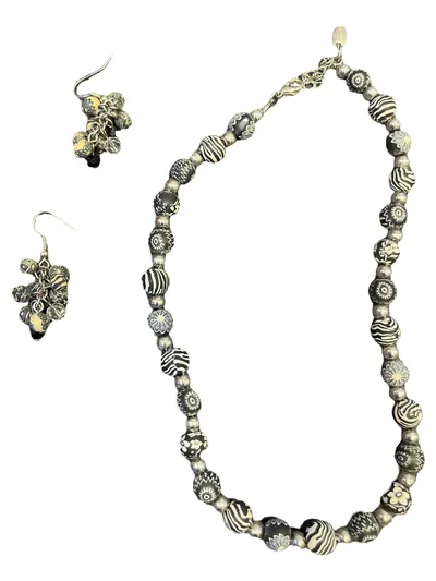 HERGO Damen Schmuckset 3 Teile Collier Ohrringe Perlen Tierdruck Mehrfarbig