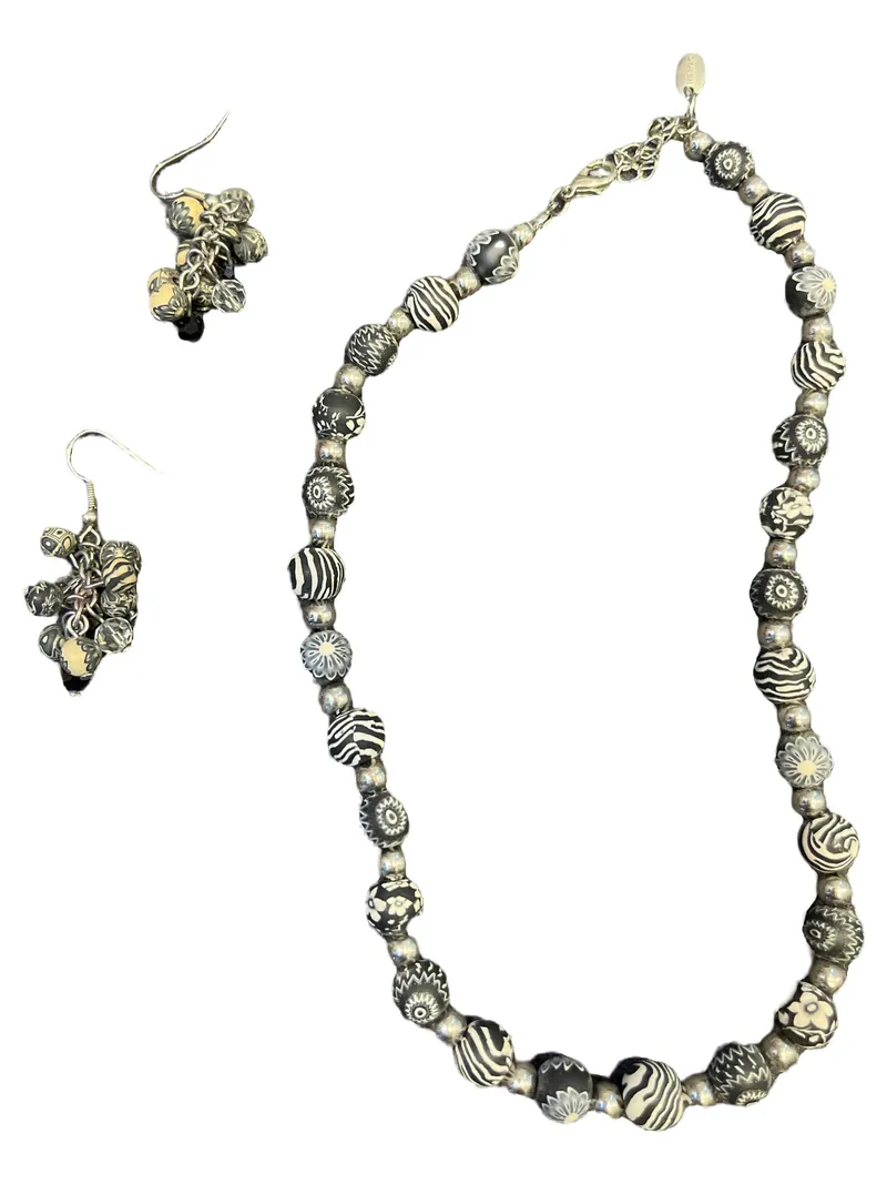 HERGO Damen Schmuckset 3 Teile Collier Ohrringe Perlen Tierdruck Mehrfarbig 1