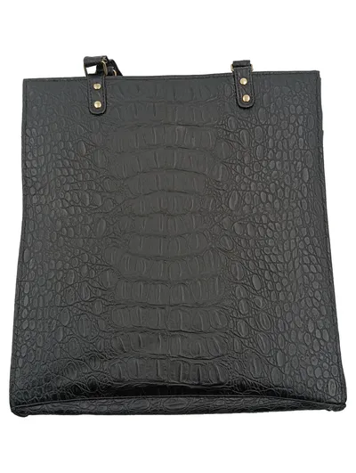 Damen Henkeltasche Schwarz Krokoprägung Leder Elegant Business Feliciani