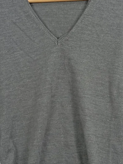 HUGO Damen Pullover V-Ausschnitt Rippstrick Wolle Grau Gr. 40/L Business