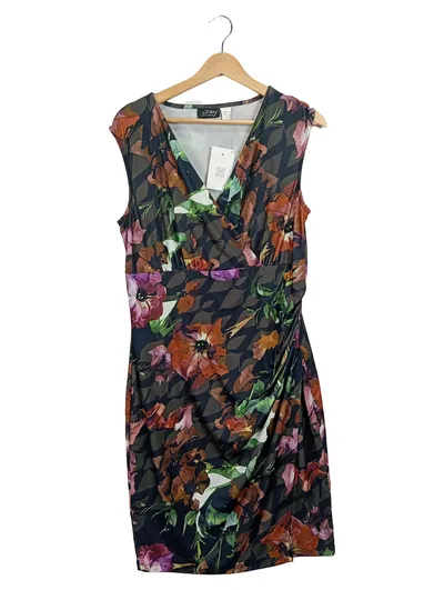 Amy Vermont Damen festliches Kleid 40 Blumenmuster Wickeloptik Mehrfarbig