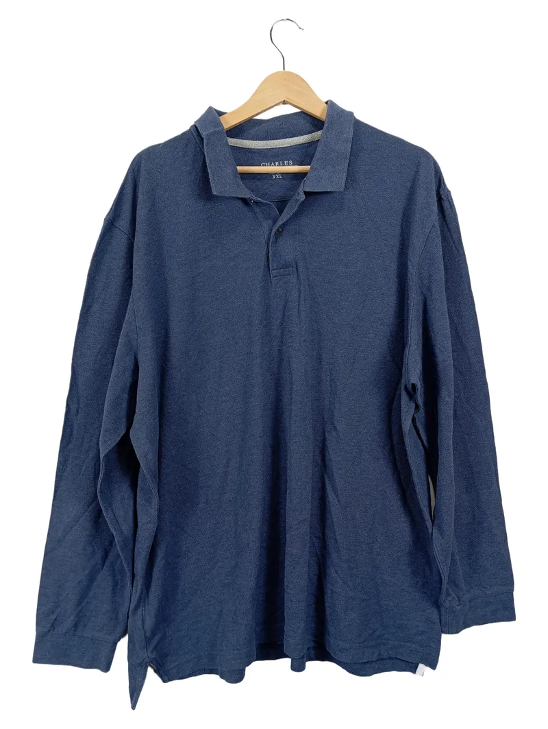 Charles Tyrwhitt Herren Poloshirt Langarm Blau XXL Casual Baumwolle 1