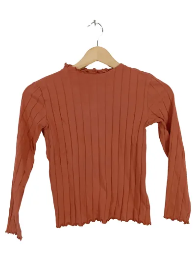 NAME IT Kinder Langarmshirt Rüschenkragen Orange Gr. 134/140 Rippstrick