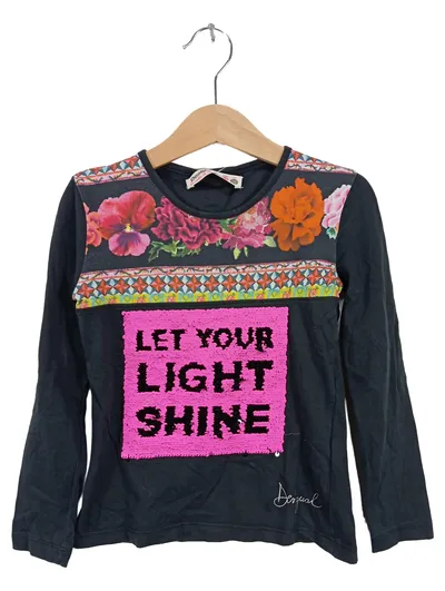 Desigual Kinder Langarmshirt Blumenmuster Pailletten Gr. 110/116