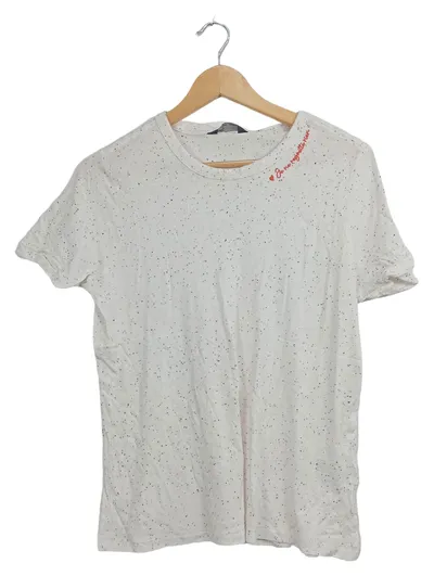 M&S Collection Damen T-Shirt Gr. 40/L Weiß Meliert Stickerei