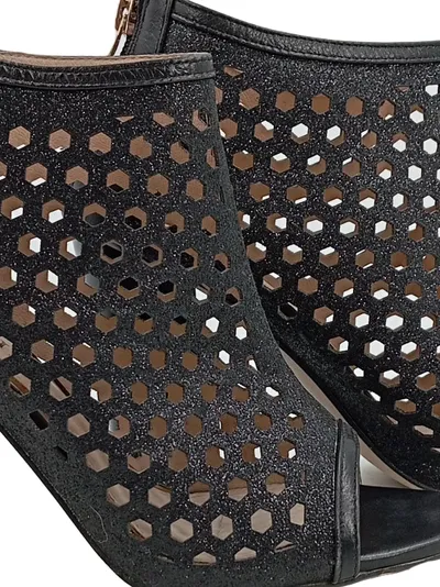 CafèNoir Peep-Toe Stiefelette Lochmuster Leder Reißverschluss Schwarz 37