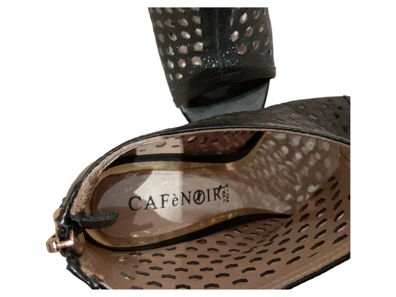 CafèNoir Peep-Toe Stiefelette Lochmuster Leder Reißverschluss Schwarz 37 3