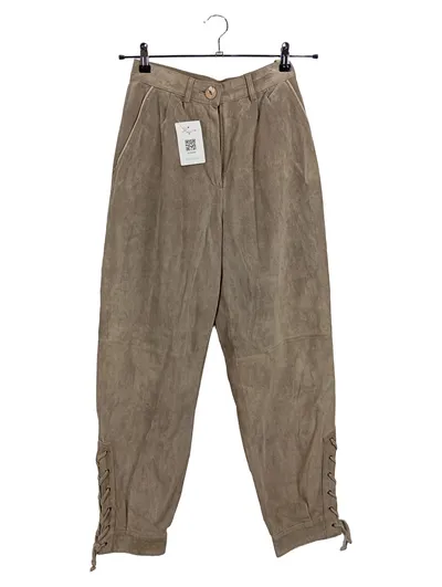 Landhaus C&A Damen Lederhose Beige Gr. 36 Wildleder Schnürung Trachten Vintage