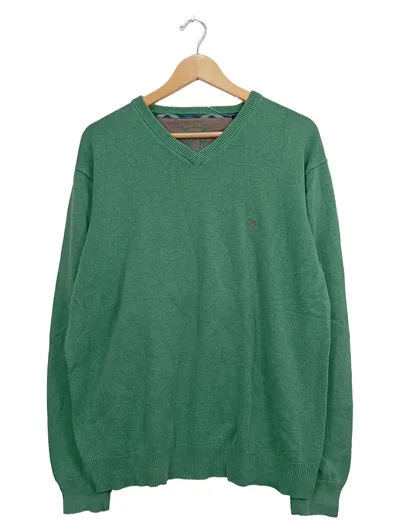 Montino Herren Pullover Grün Gr. 50/L Casual Baumwolle V-Ausschnitt