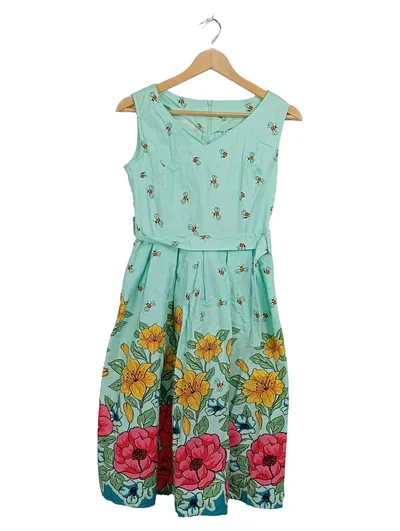 Gardenwed Sommerkleid Damen M Vintage Blumen Bienen Türkis Midikleid