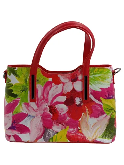 Mia Tomazsi Damen Henkeltasche Leder Blumenmuster Mehrfarbig Rot Italien