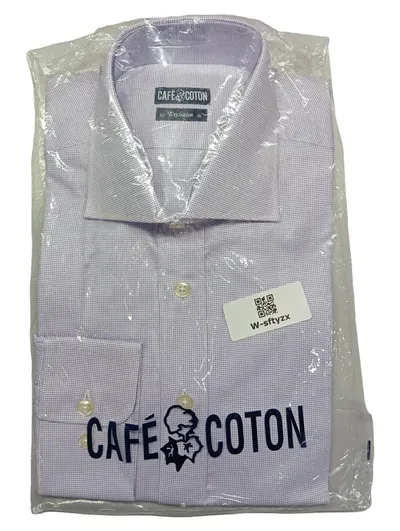 CAFÉ COTON Herren Business Hemd Gr. 40 Lila Langarm Baumwolle