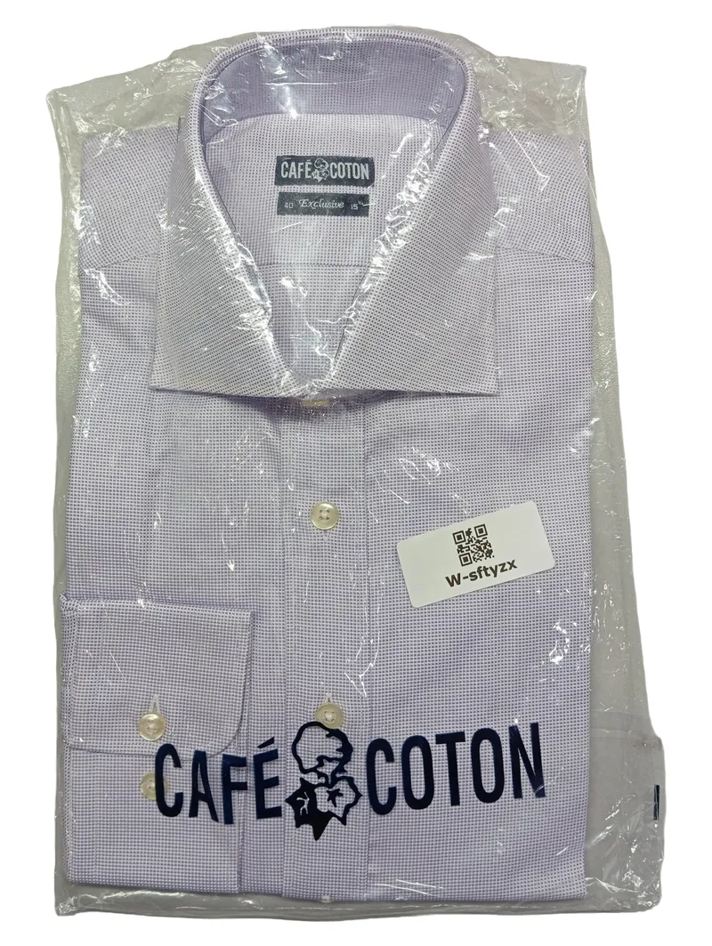 CAFÉ COTON Herren Business Hemd Gr. 40 Lila Langarm Baumwolle 1