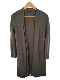 Comma Strickjacke Damen Oliv Rippstrick Viskose Wolle Kaschmir Gr. 34 XS 1
