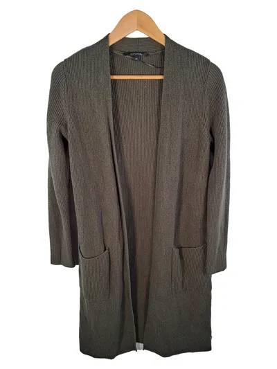 Comma Strickjacke Damen Oliv Rippstrick Viskose Wolle Kaschmir Gr. 34 XS