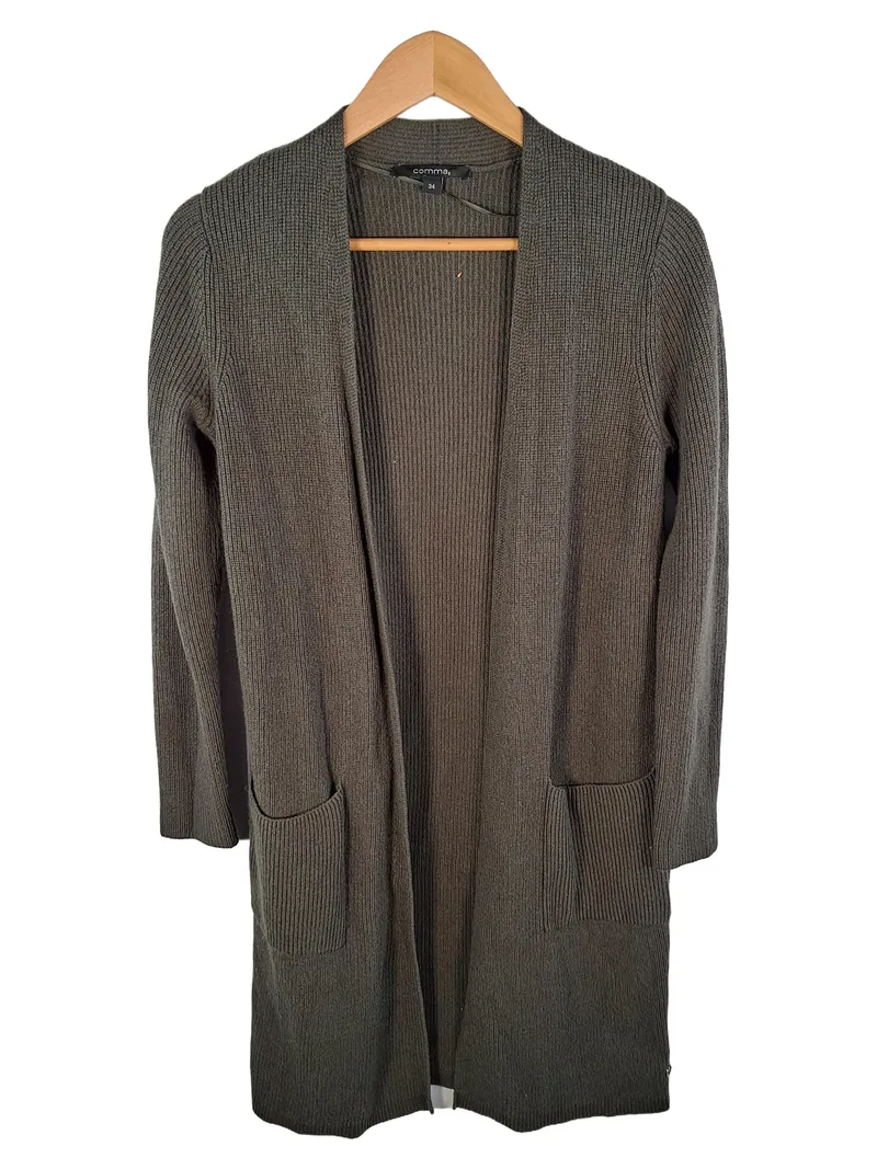 Comma Strickjacke Damen Oliv Rippstrick Viskose Wolle Kaschmir Gr. 34 XS 1