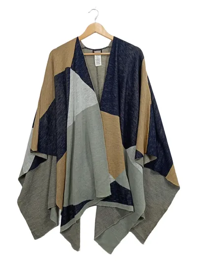 MIAMODA Damen Poncho Geometrisch Asymmetrisch Mehrfarbig UNI