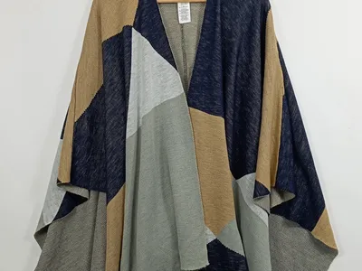 MIAMODA Damen Poncho Geometrisch Asymmetrisch Mehrfarbig UNI